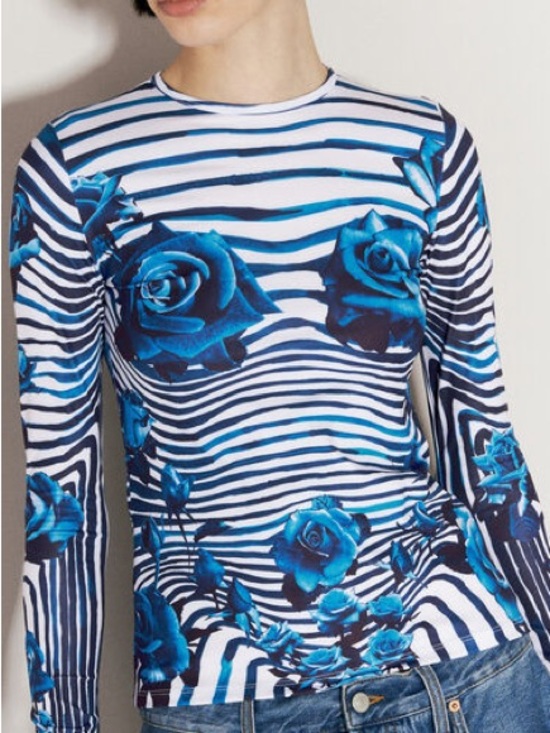 Jean Paul Gaultier Tops - Jean Paul Gaultier Morphing Long Sleeve Top with Blue Rose Print New Tags